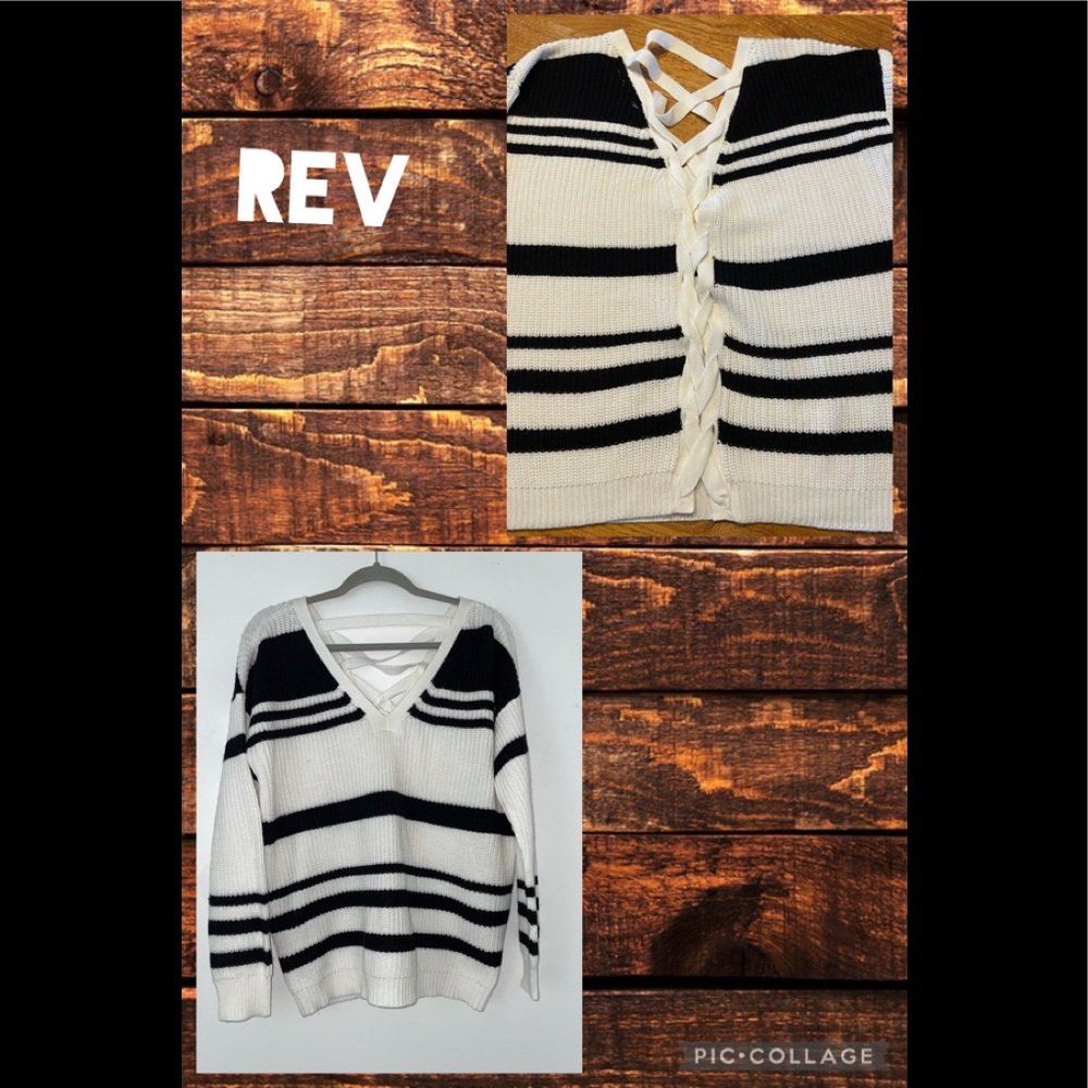 REV stitchfix Aru lace up back cotton blend pullover